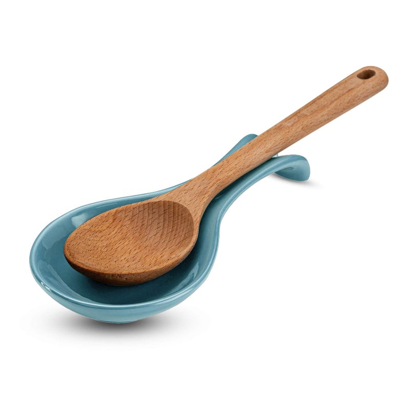 Kook Ceramic Spoon Rest, by Kook, Utensil Holder for Stovetop, Farmhouse Kitchen & Coffee Bar Decor, Dishwasher Safe, Ladle, Tray â€“ Set of 2 (Teal Blue) - Image 3